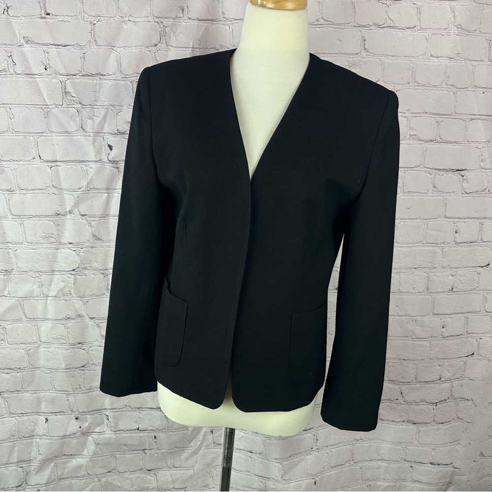 vintage Talbots Classic Black wool Blazer open front sz 10 classic minimalist